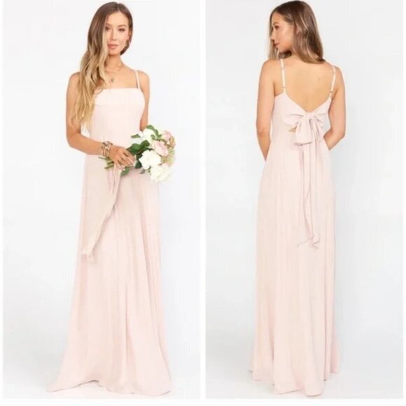 Show Me Your MuMu Weddings Lauren Pale Pink Tie Back Bridesmaid Maxi Dress M - Picture 16 of 16